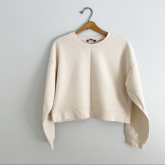 Zara Cream Cropped Crew Neck Sweatshirt Size Small